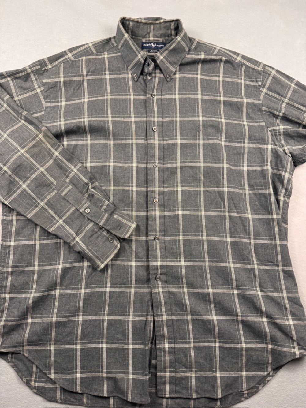 Ralph Lauren Blaire Plaid Button Down Shirt XL Men Gray Cotton Long Sleeve Vtg